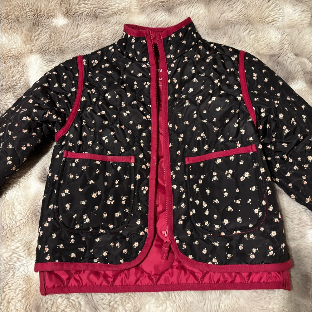 Waterproof light offer comfortable cute Floral Kids Jacket - Black and Red